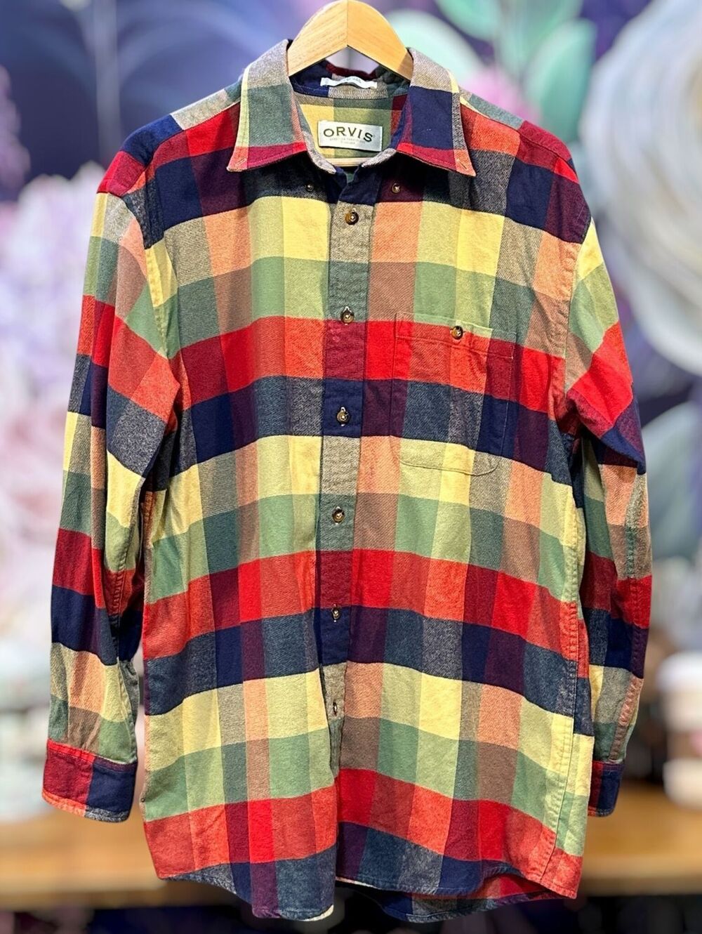 Orvis L 100% Cotton Plaid Flannel Shirt Button Front Pocket Long Sleeve Gorpcore